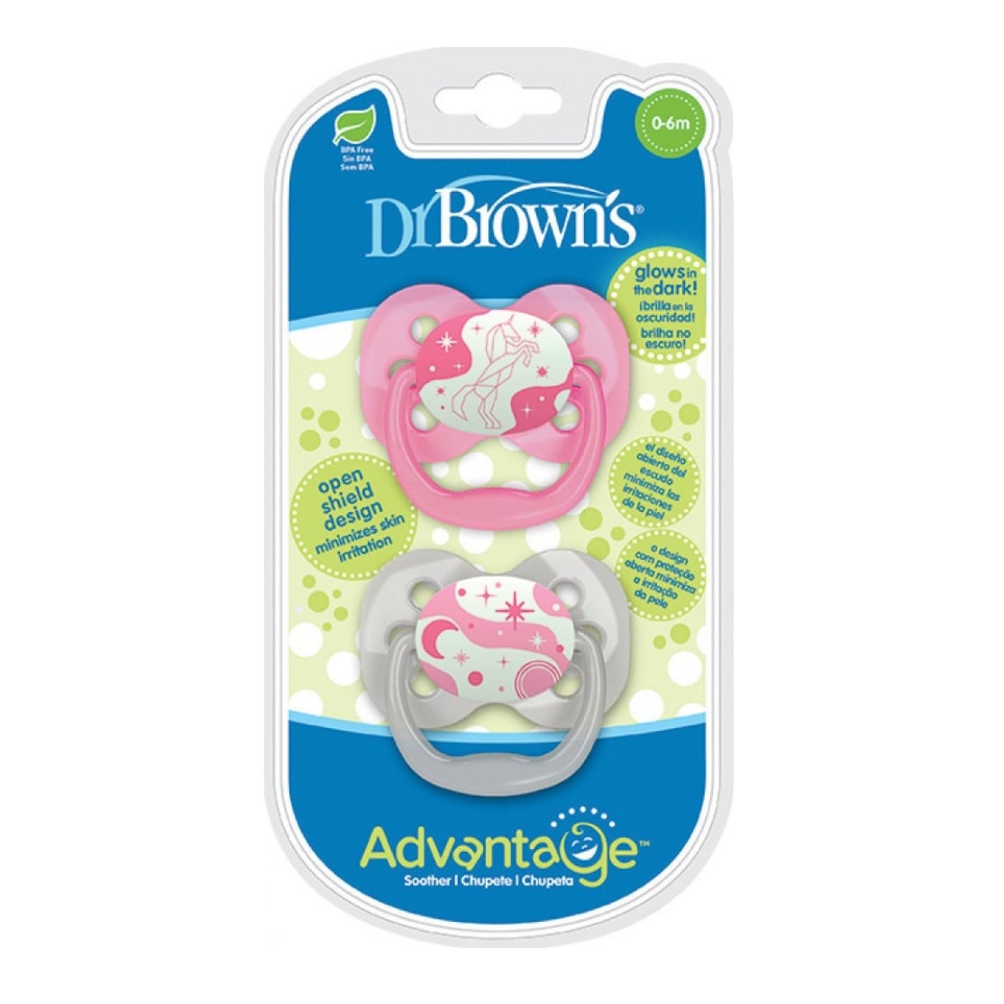 Dr Browns – Πιπίλα Σιλικόνης Νυκτός Advantage 0-6m Μονόκερος Ροζ 2τμχ. Dr Browns – Πιπίλα Σιλικόνης Νυκτός Advantage 0-6m Μονόκερος Ροζ 2τμχ.